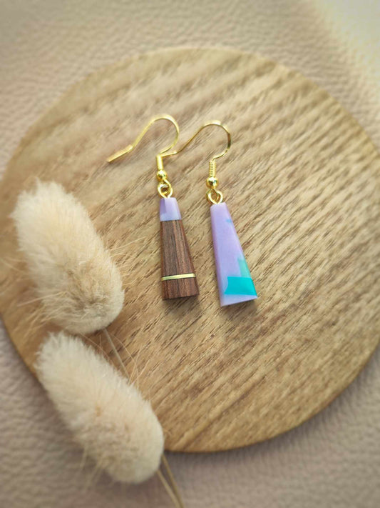 Handcrafted Walnut and Lavender Petite Earring by Rowan Tree Deisgns