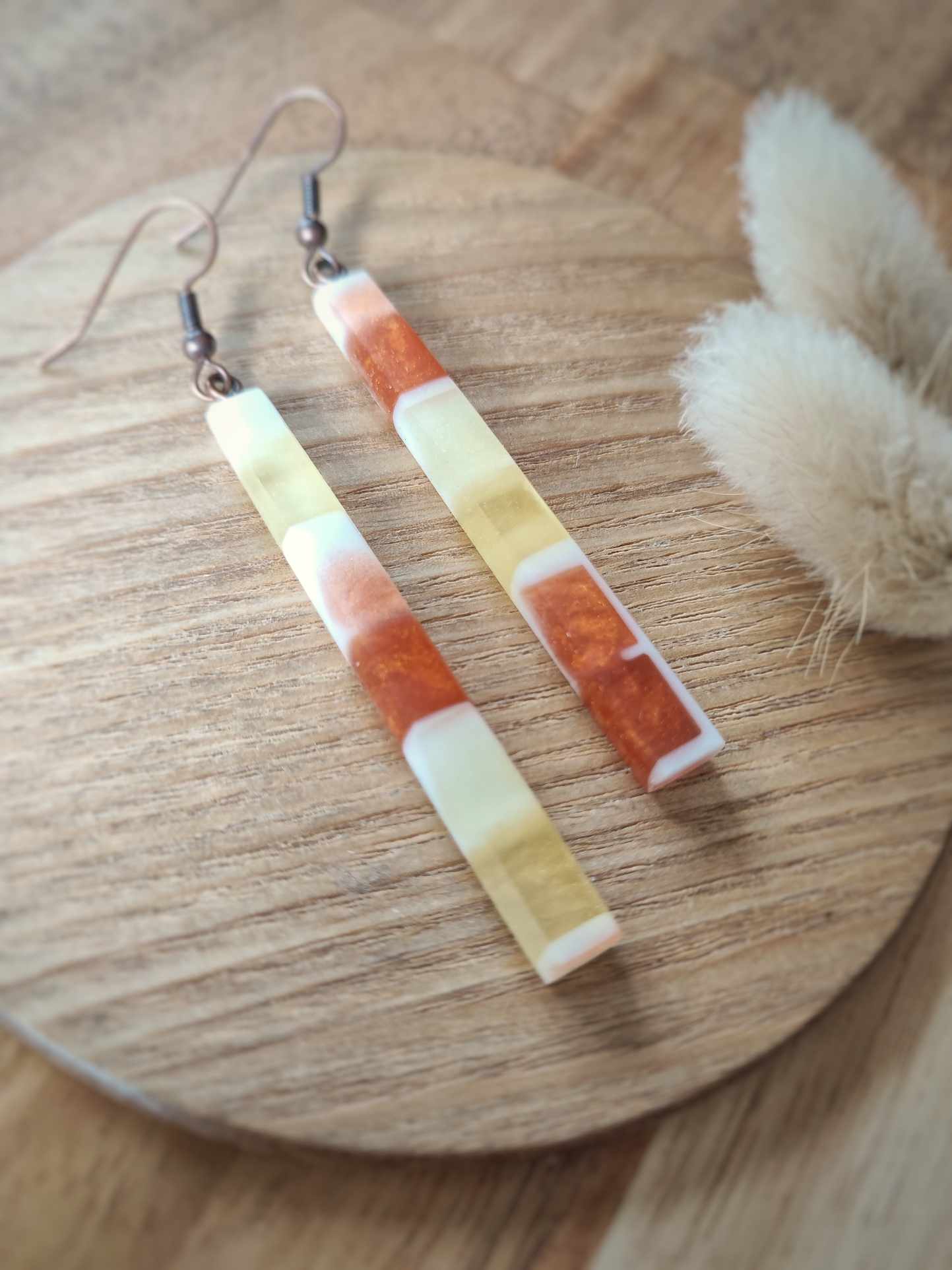 Abstract Apricot and Cream Slender Earring