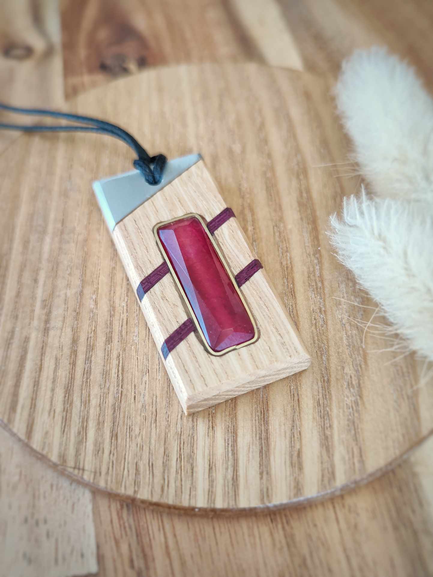 Ash Pendant with Red Agate and Purple Heart