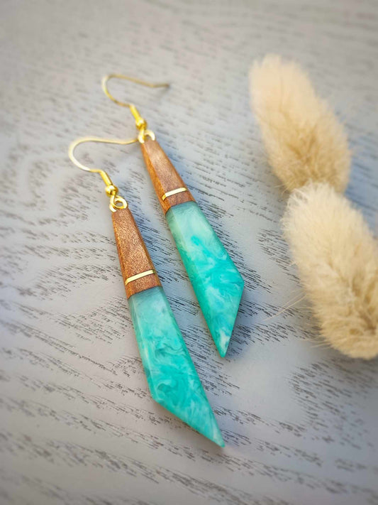 Handcrafted Swamp Kauri and Ocean Teal Earring by Rowan Tree Designs