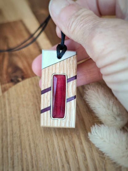 Ash Pendant with Red Agate and Purple Heart