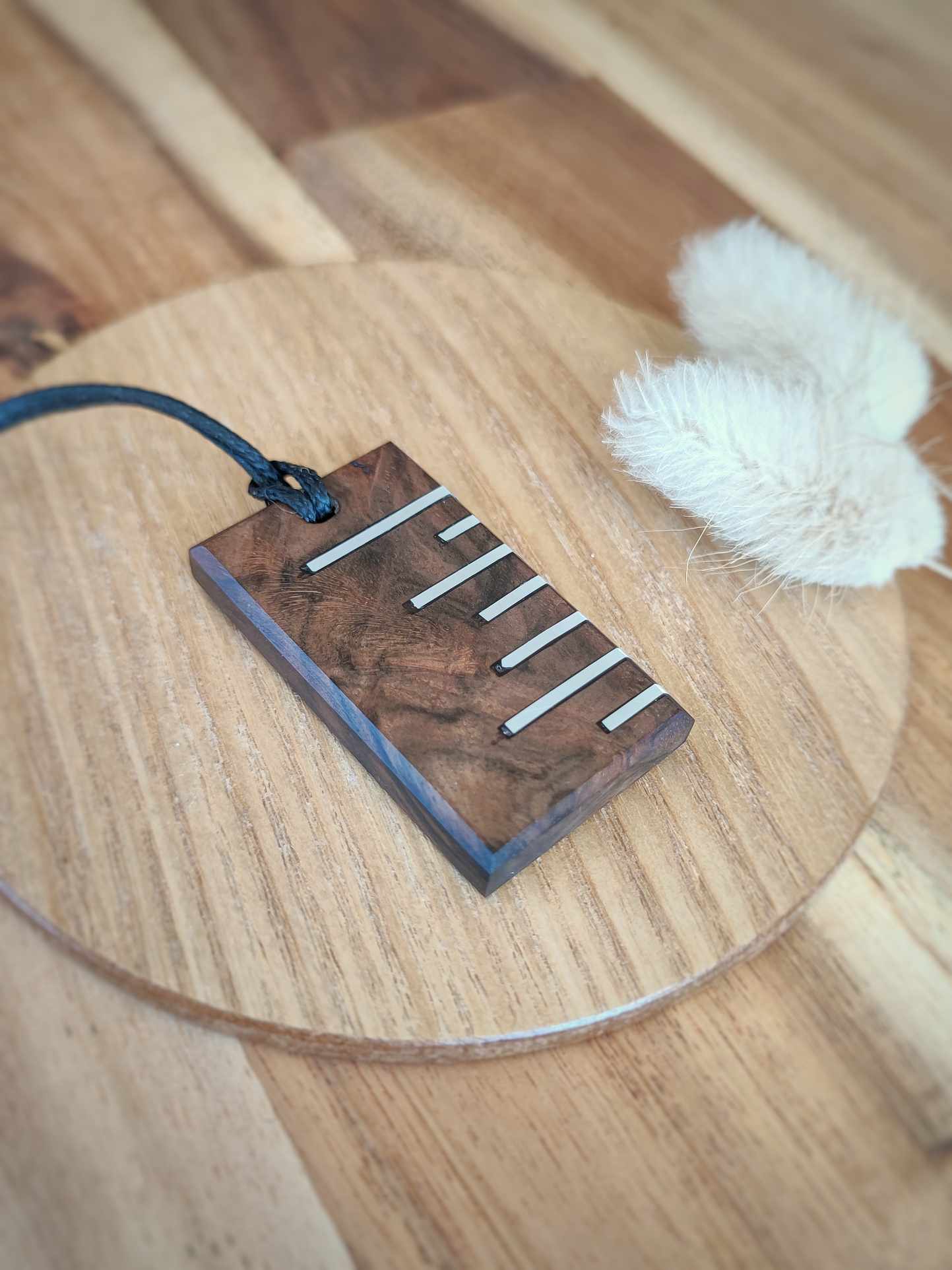 Handcrafted Walnut Pendant with Inlay by Rowan Tree Designs