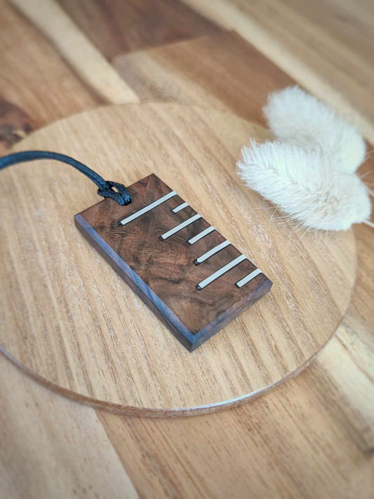 Handcrafted Walnut Pendant with Inlay by Rowan Tree Designs