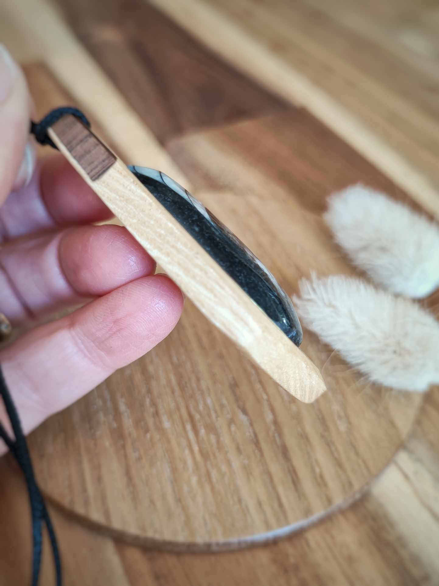 Ash Pendant with Orthoceras Fossil and Walnut