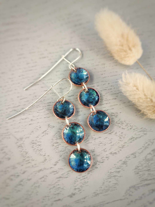 Handcrafted Shimmering Blue/Green on Black Drop Earring by Rowan Tree Designs