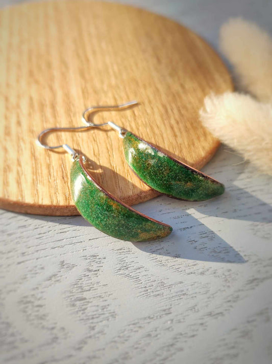 Handcrafted Forest Green and Gold Petal Earring by Rowan Tree Designs