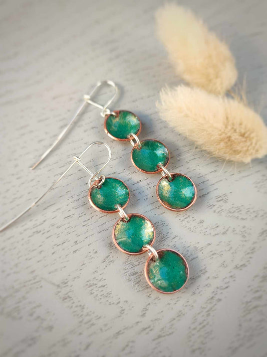 Handcrafted Shimmering Antique Green Drop Earring by Rowan Tree Designs