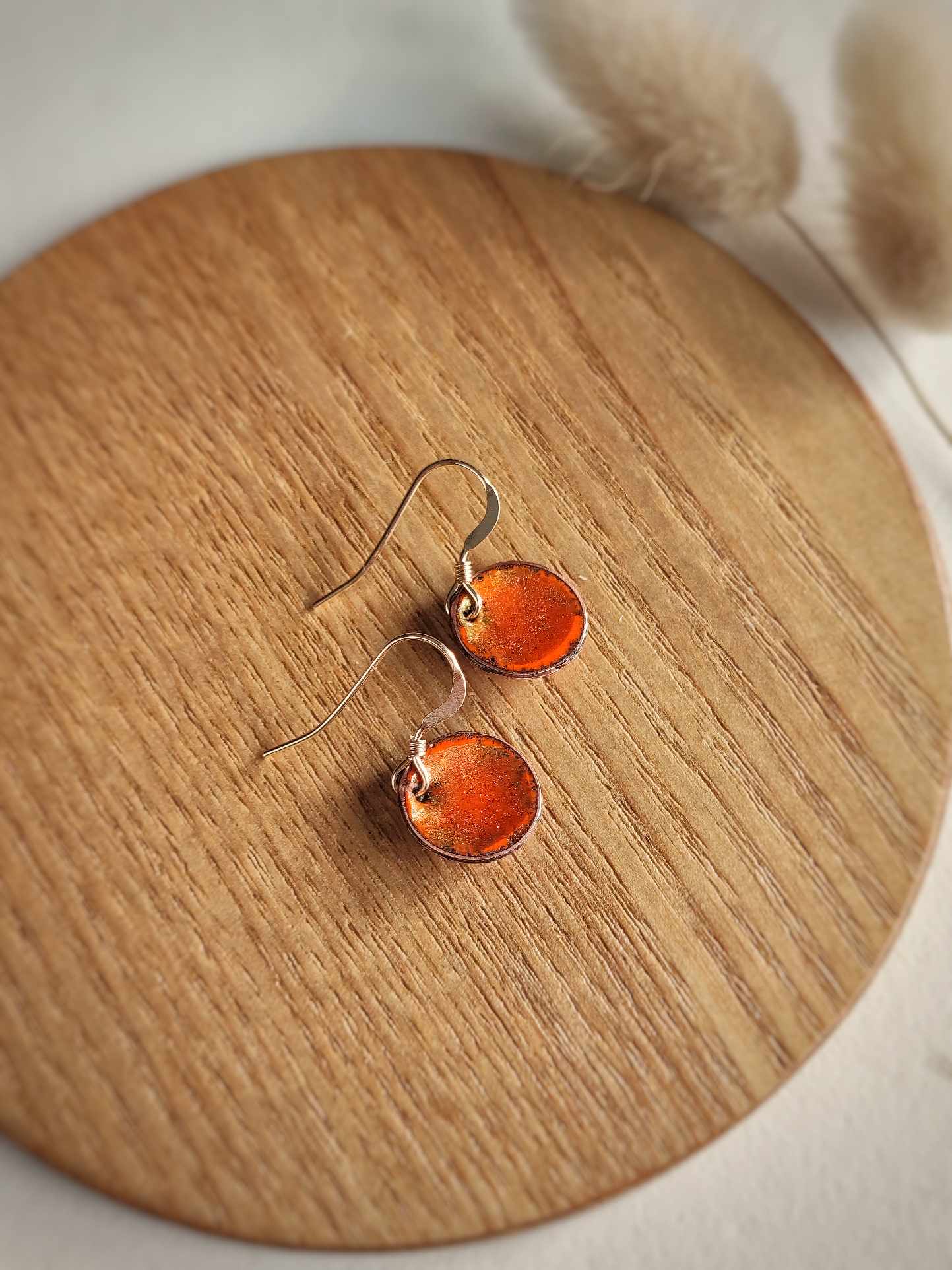 Handcrafted Shimmering Orange and Gold Petite Earring by Rowan Tree Designs