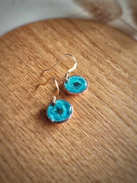 Handcrafted Ice Blue and Real Flower Earring by Rowan Tree Designs