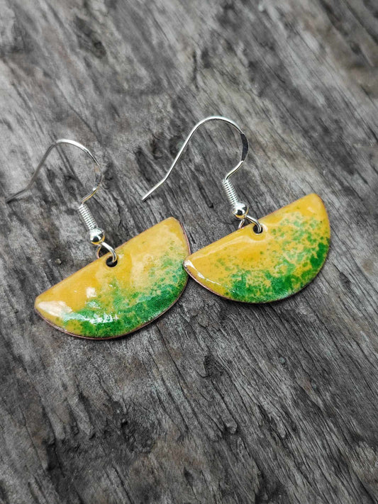 Petite Citrus and Moss Green Vitreous Glass Enamel Earring