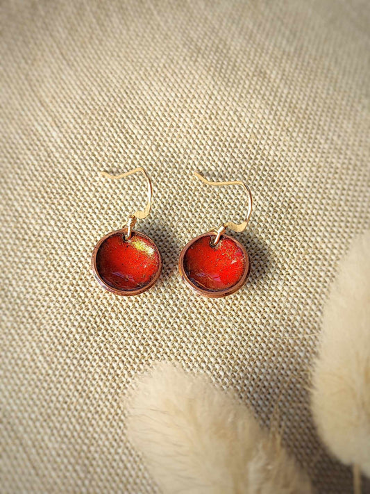 Handcrafted Shimmering Deep Red Petite Earring by Rowan Tree Designs