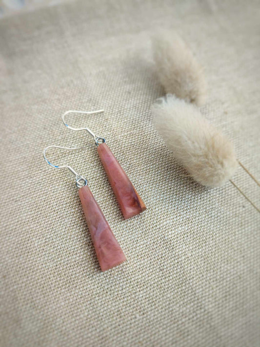 Handcrafted Cinnamon Blush and Heart Rimu Earring by Rowan Tree Designs to support the Breast Cancer Foundation NZ