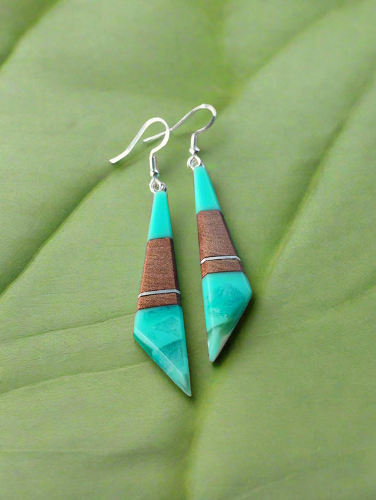 Handcrafted Swamp Kauri and Shades of Teal Earring by Rowan Tree Designs