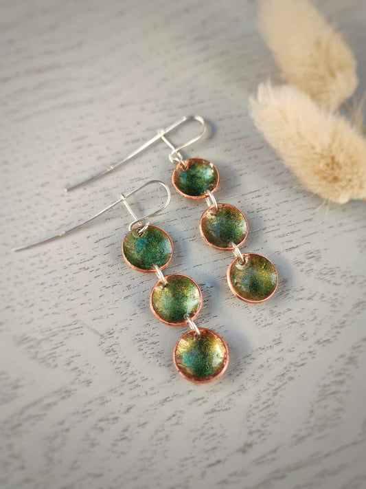 Handcrafted Shimmering Forest Green Drop Earring by Rowan Tree Designs