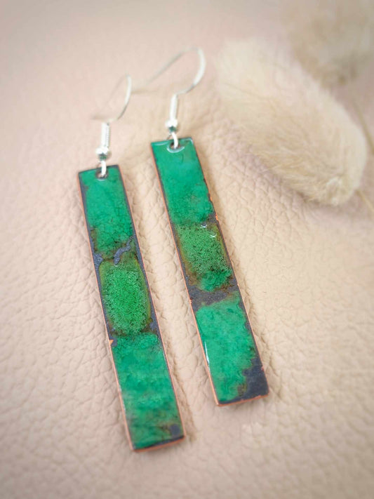 Antique Green and Moss Green Vitreous Glass Enamel Earring