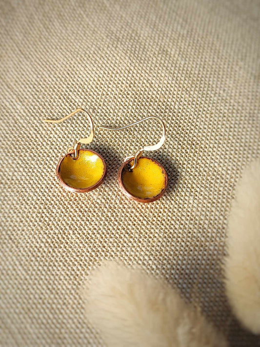 Handcrafted Shimmering Mustard Yellow Petite Earring by Rowan Tree Designs