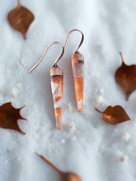 Handcrafted Copper and Heart Rimu Earring by Rowan Tree Designs