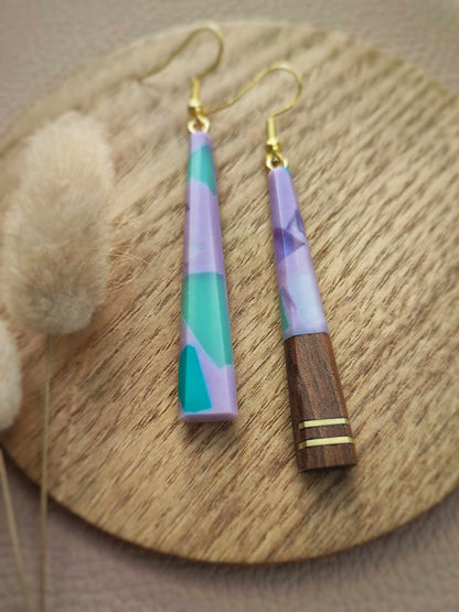 Walnut and Lavender Slender Earring