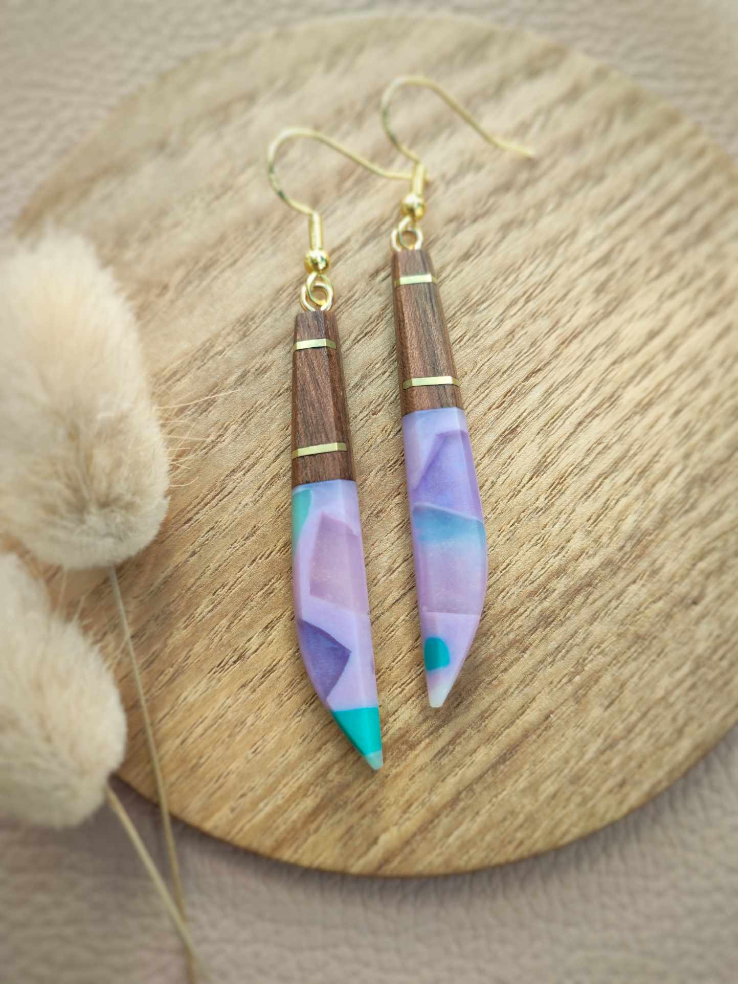 Handcrafted Walnut and Lavender Earring by Rowan Tree Designs