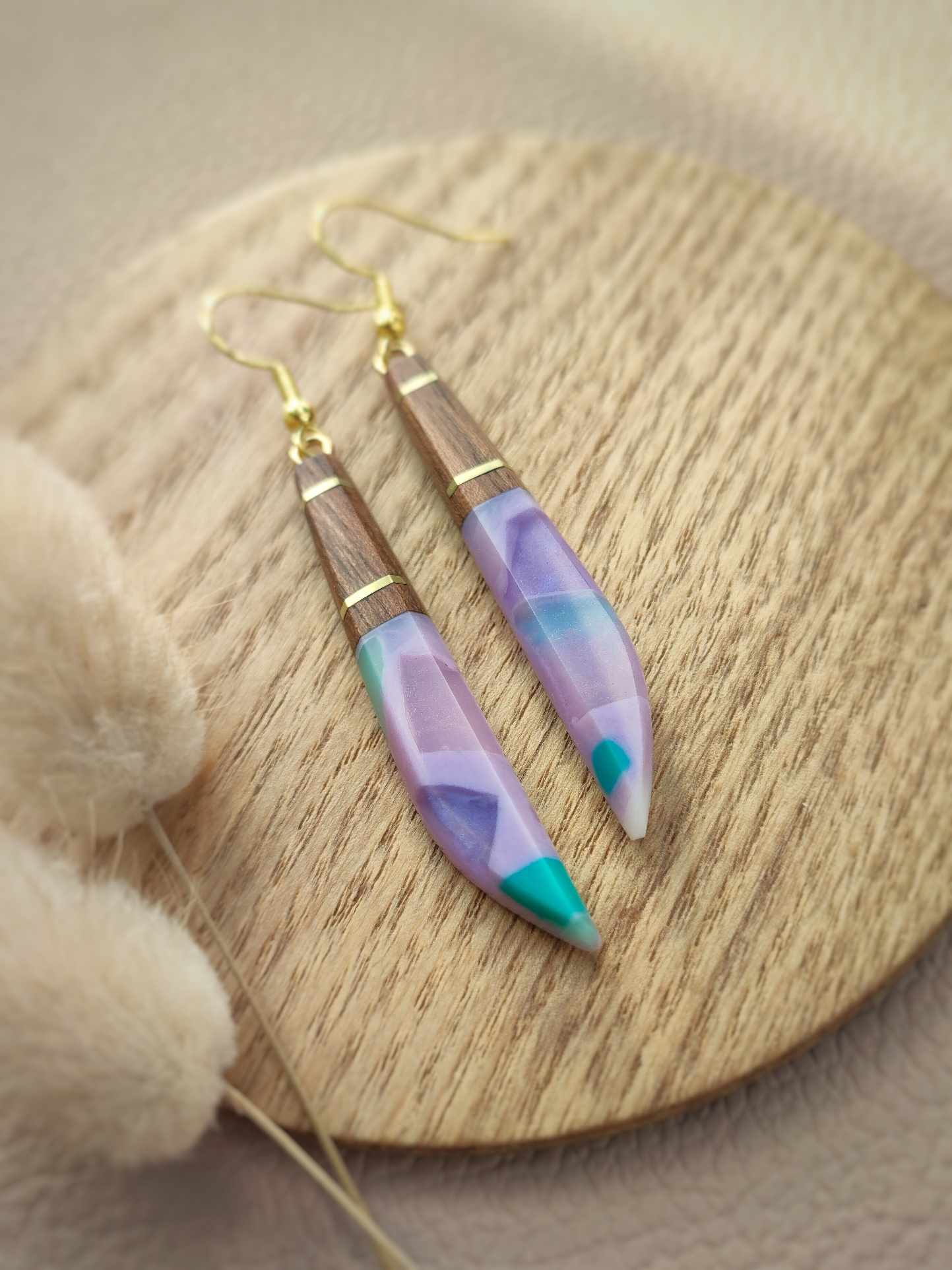 Walnut and Lavender Earring