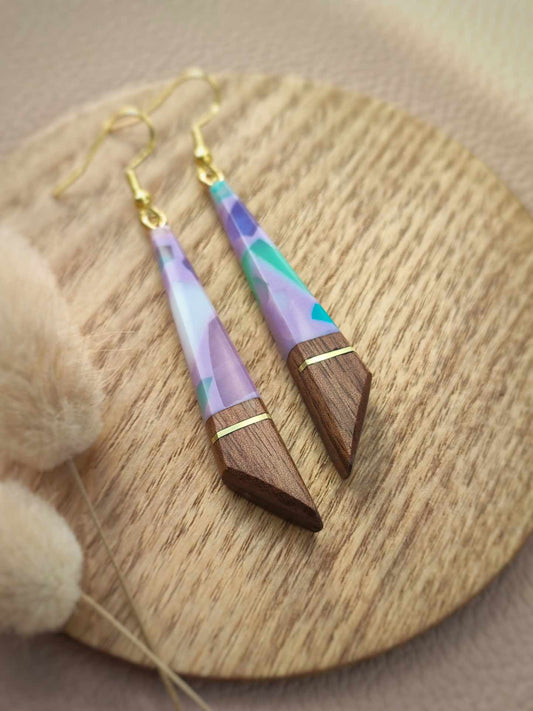 Handcrafted Walnut and Lavender Earring by Rowan Tree Designs