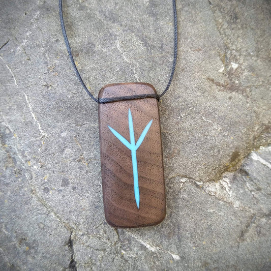 Algiz Viking Rune on Walnut with blue resin