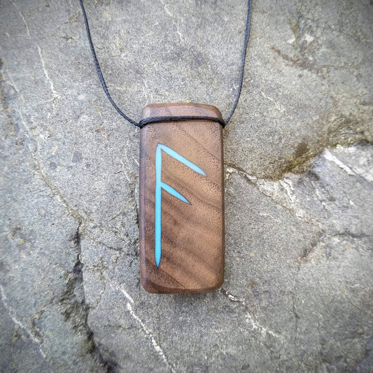 Ansuz Viking Rune on Walnut with blue resin