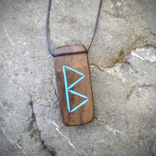 Berkano Viking Rune on Walnut with blue resin