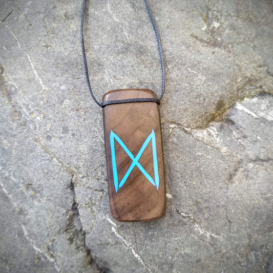 Dagaz Viking Rune on Walnut with blue resin