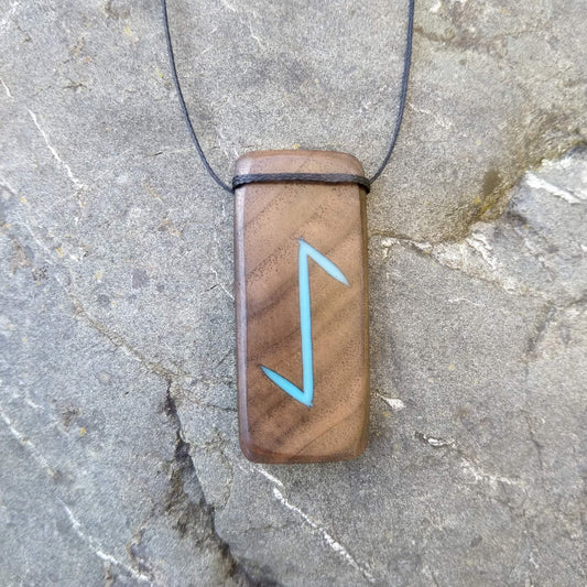 Eihwaz Viking Rune on Walnut with blue resin