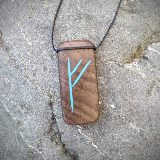 Fehu Viking Rune on Walnut with blue resin