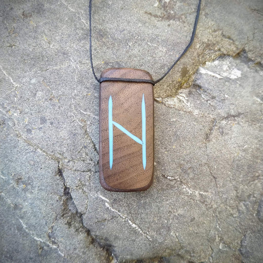 Hagalaz Viking Rune on Walnut with blue resin