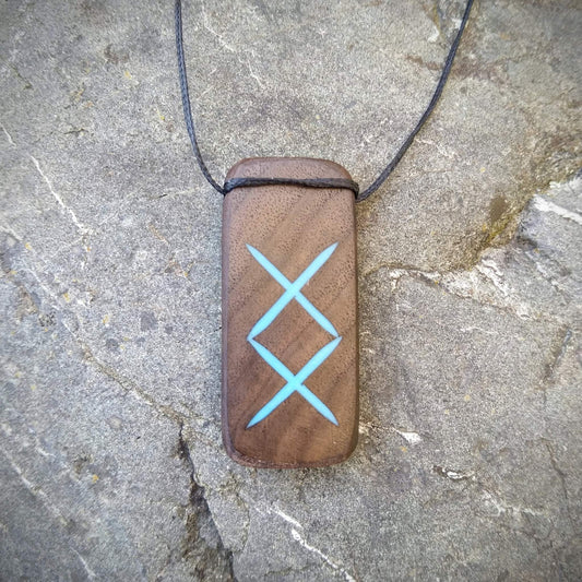 Ingwaz Viking Rune on Walnut with Blue Resin