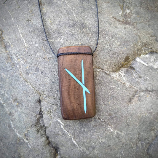 Nauthiz Viking Rune on Walnut with blue resin