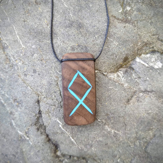 Othala Viking Rune on Walnut with blue inlay