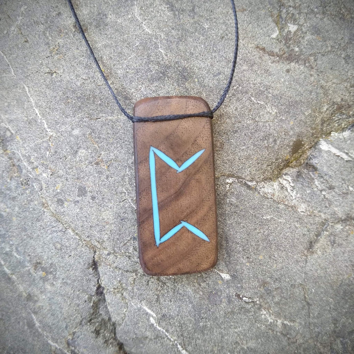 Perthro Viking Rune on Walnut with blue resin