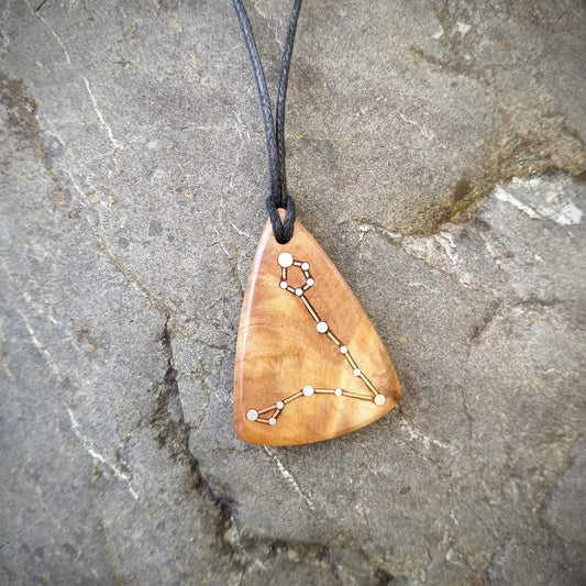 Pisces Pendant on Swamp Kauri with Metal Inlay in the shape of the constellation.